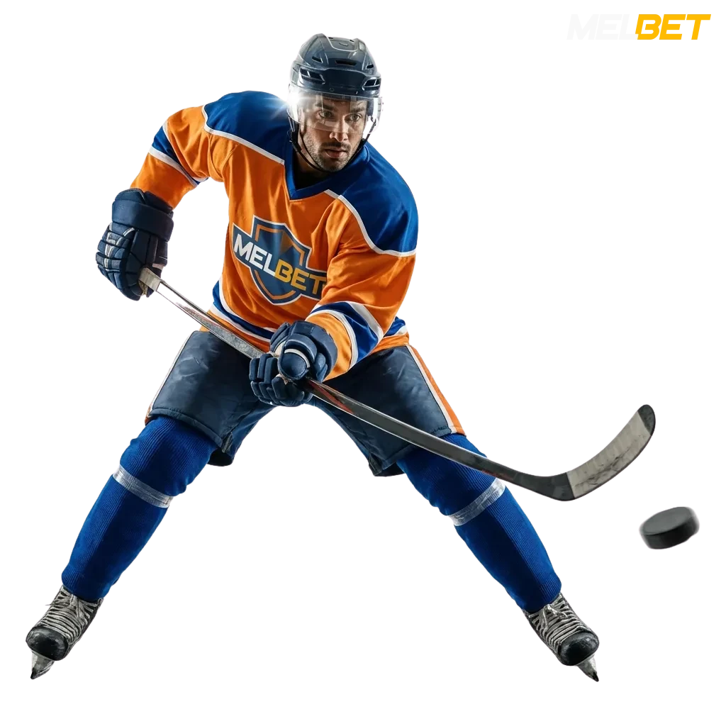 Ice hockey betting interface at MelBet India showing NHL, KHL matches with competitive odds and live betting options
