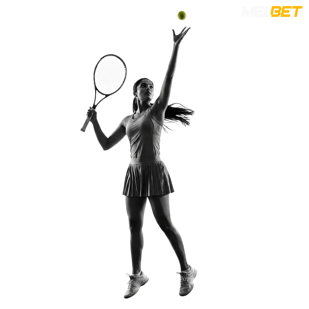 Tennis betting platform showing Grand Slam tournaments, ATP/WTA events with live odds and match statistics at MelBet India