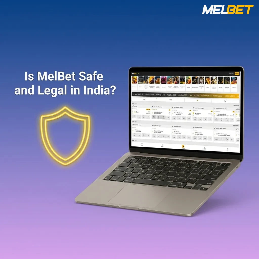 MelBet logo with Curaçao license seal and security shield icon representing safe online betting in India