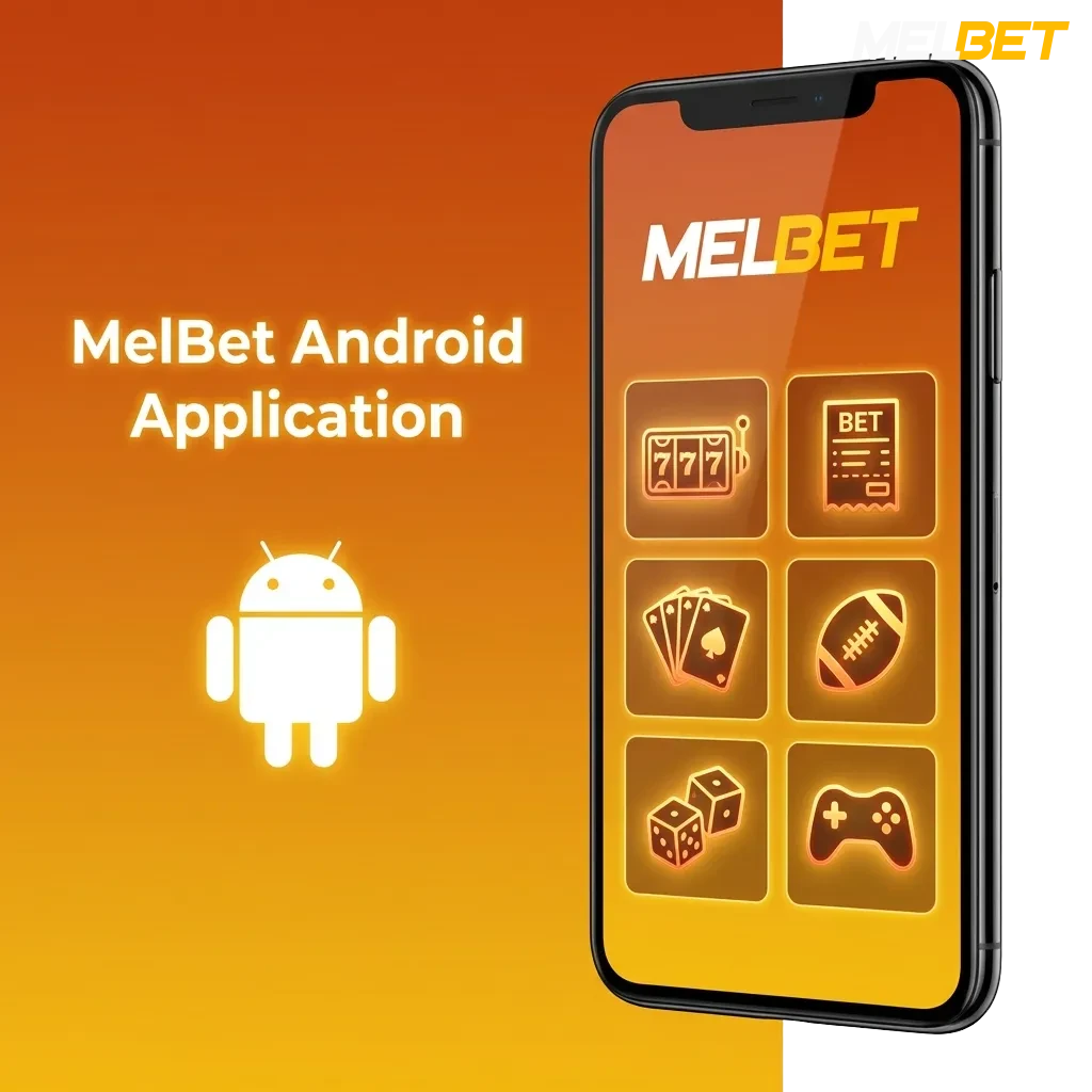 MelBet Android app download screen showing free mobile betting and casino games installation interface