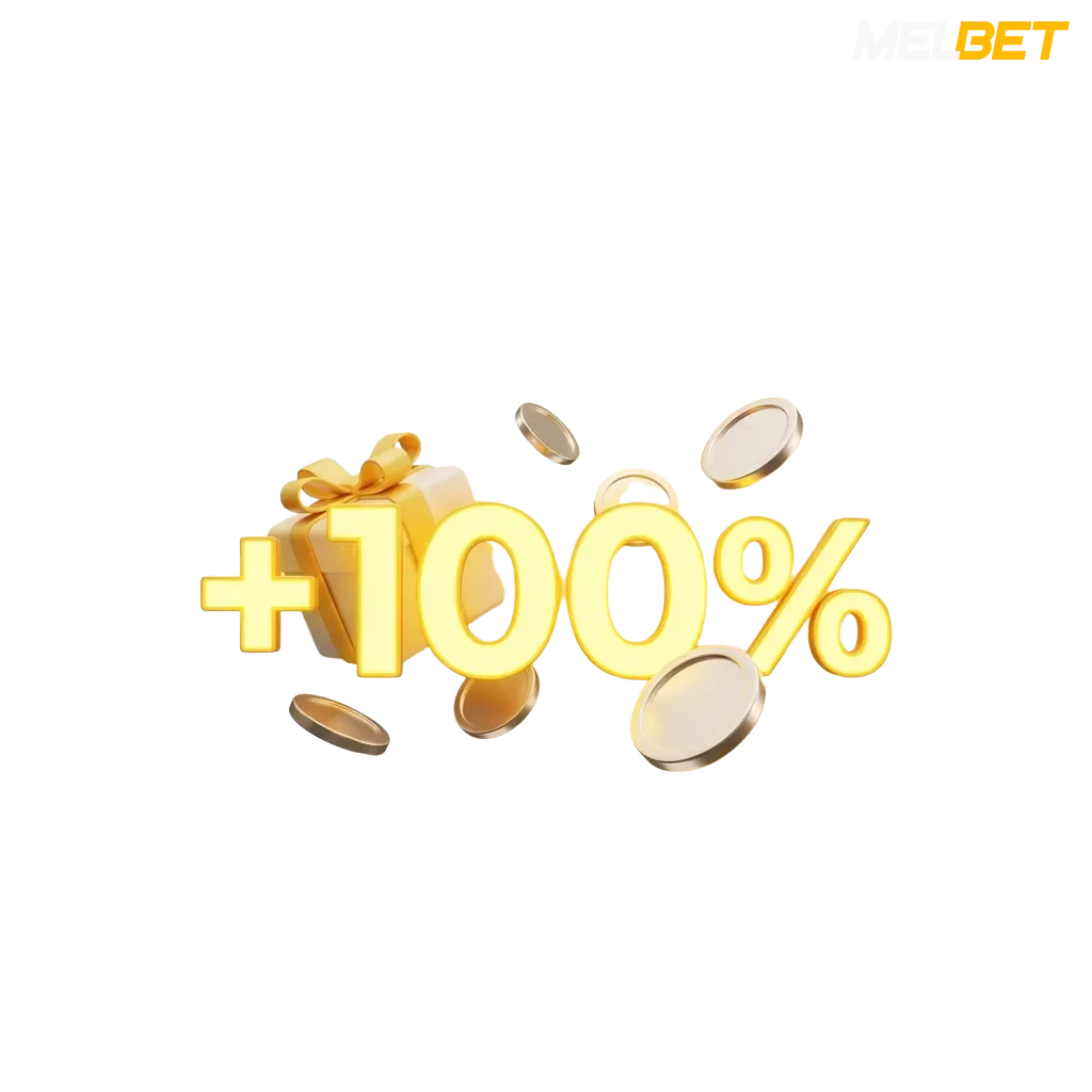 MelBet India promotional banner showing casino and sports welcome bonuses with percentage offers and free spins