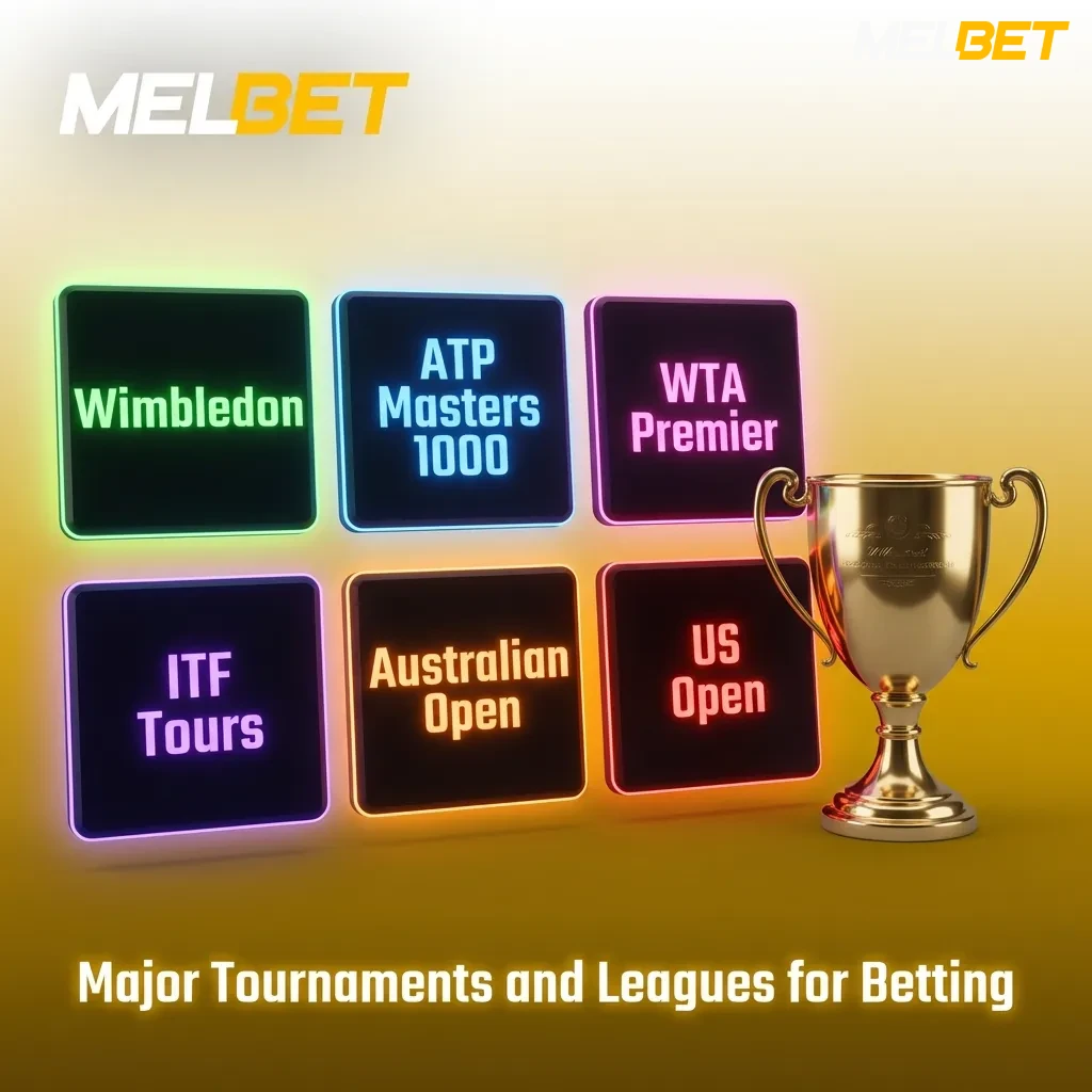 Tennis betting platform showing Grand Slam tournaments, ATP/WTA tours, and major league events on different court surfaces