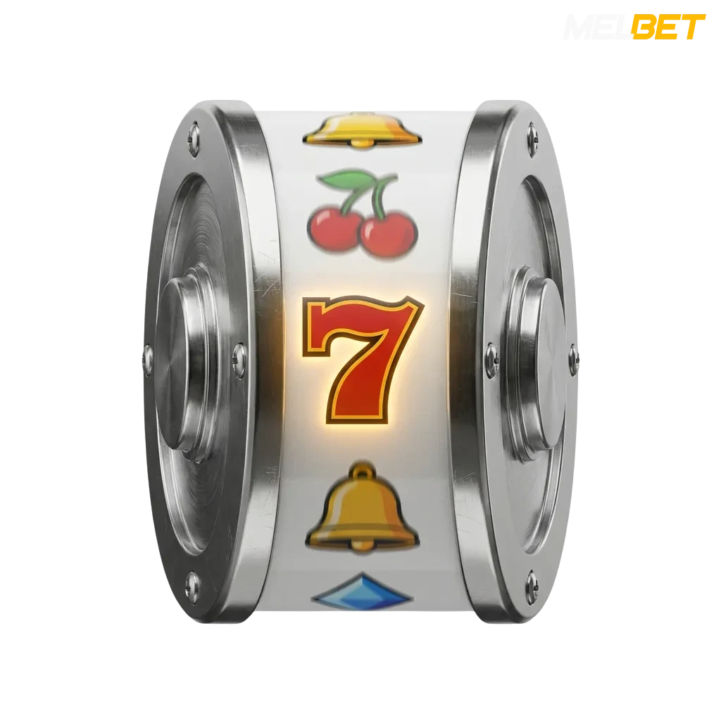 Colorful slot machine reels displaying various game themes including adventure, fruits, and ancient Egypt symbols at MelBet