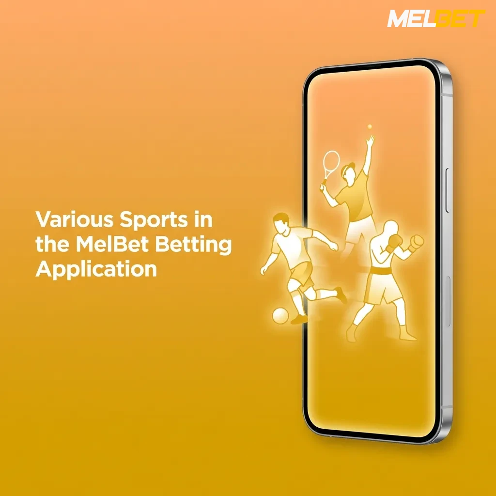 MelBet app interface showing multiple sports betting options including cricket, football, tennis, basketball, and eSports