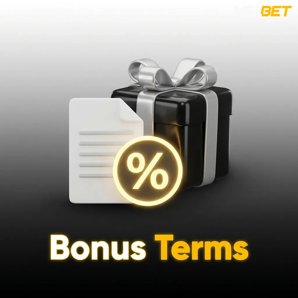 MelBet bonus terms showing wagering requirements, verification rules, game contributions, and withdrawal conditions.