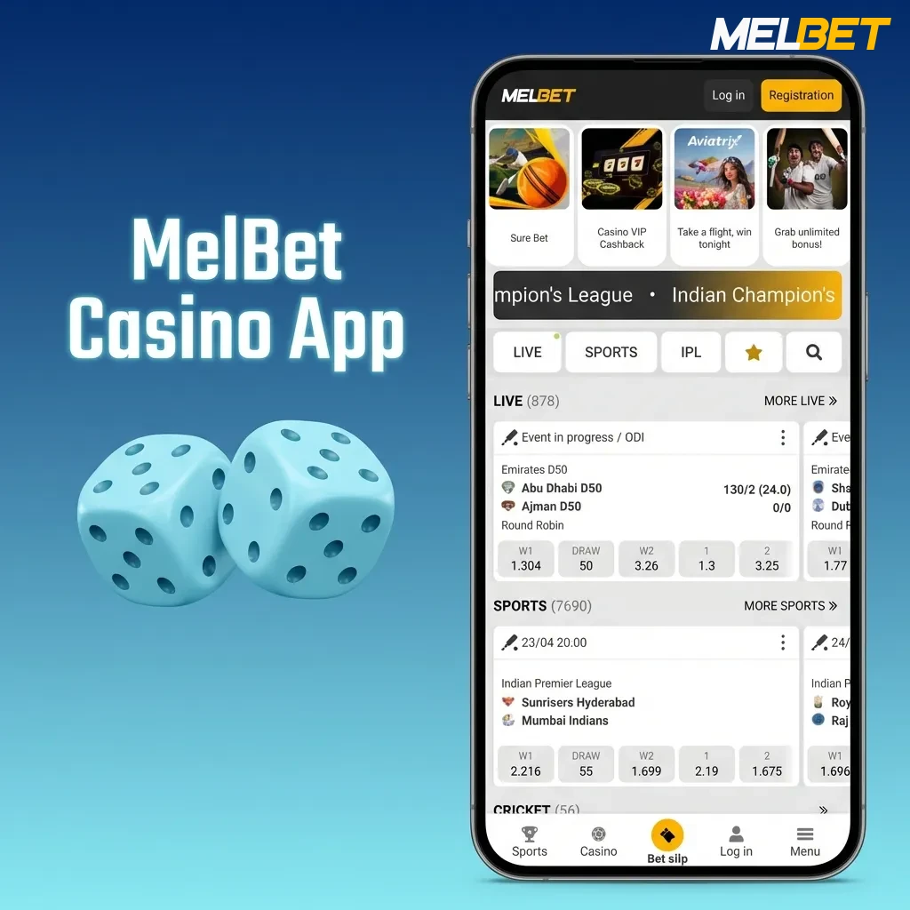 MelBet Casino App interface showing 5,000+ games including slots, live casino, table games, jackpots, and crash games