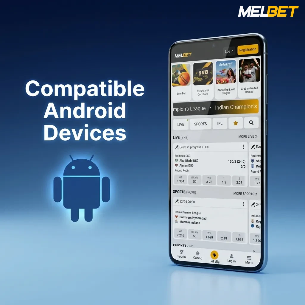 MelBet app compatible with popular Android devices in Bangladesh including Samsung, Xiaomi, Realme, Oppo, Vivo, and more