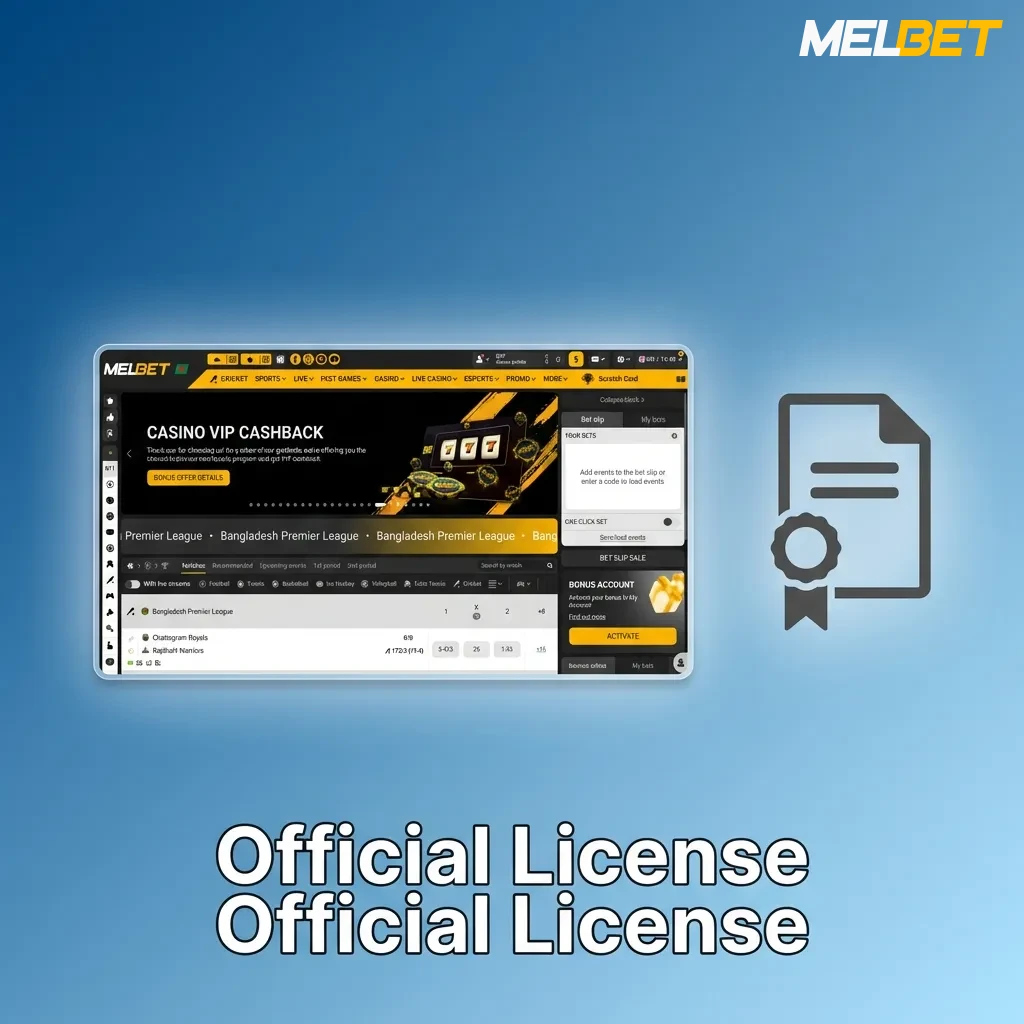 MelBet official Curaçao eGaming license certificate ensuring fair play and secure betting for Bangladesh players