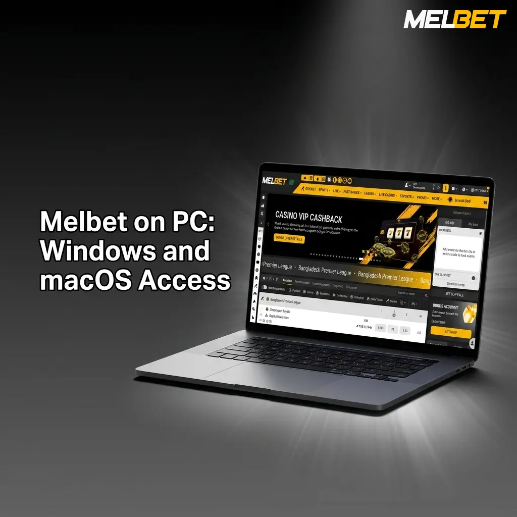Melbet platform accessed on PC via web browser on Windows and macOS, no download needed for Bangladesh players