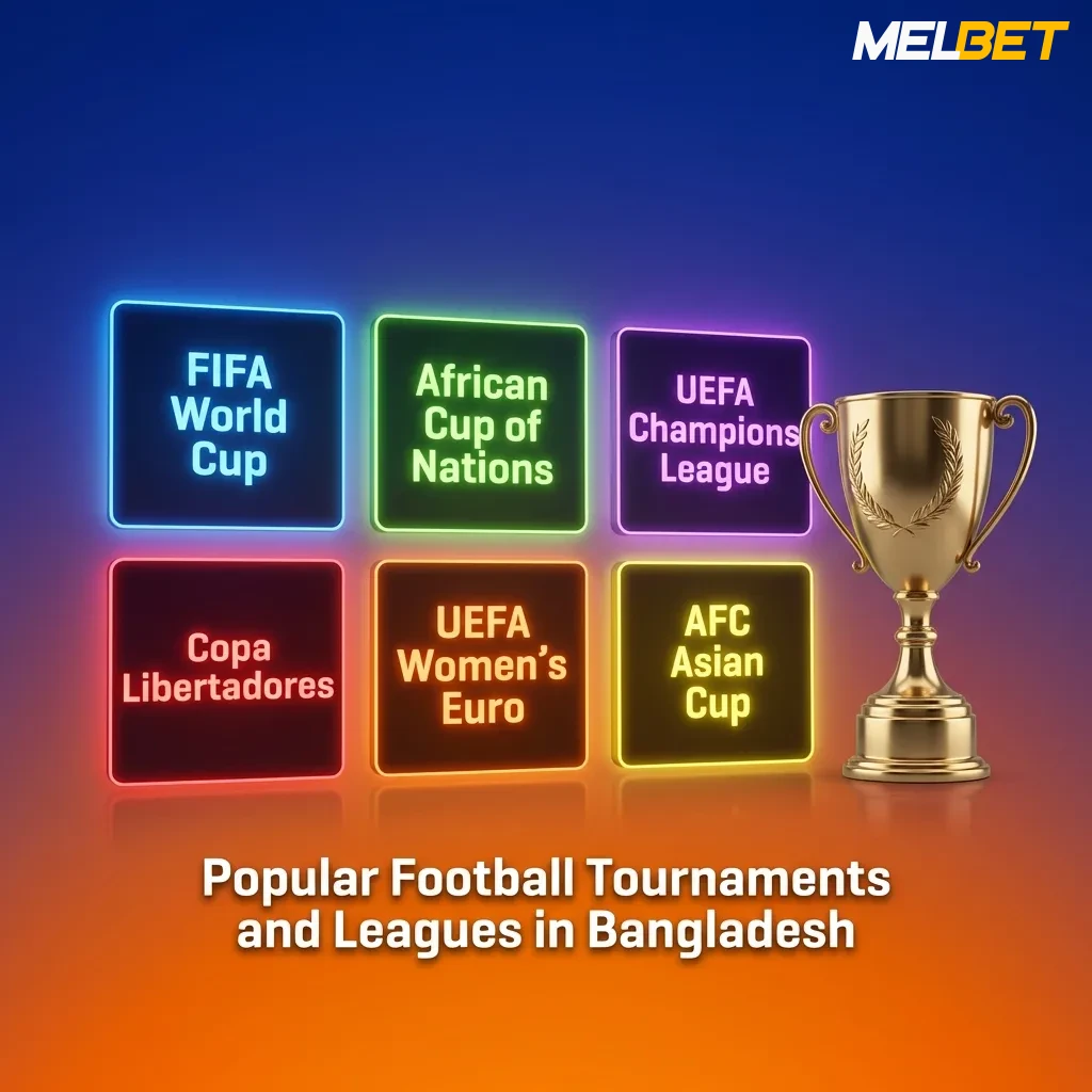 Football betting interface showing major tournaments including Premier League, La Liga, Champions League, and World Cup options