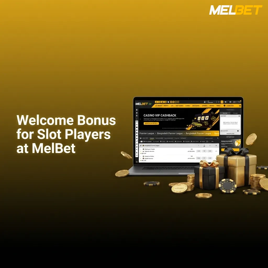 MelBet welcome bonus offering 450% match up to 315,000 BDT plus 250 free spins for new slot players