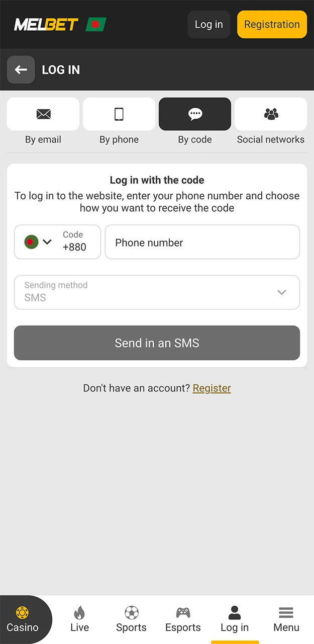 Use the app to log in to your Melbet account.
