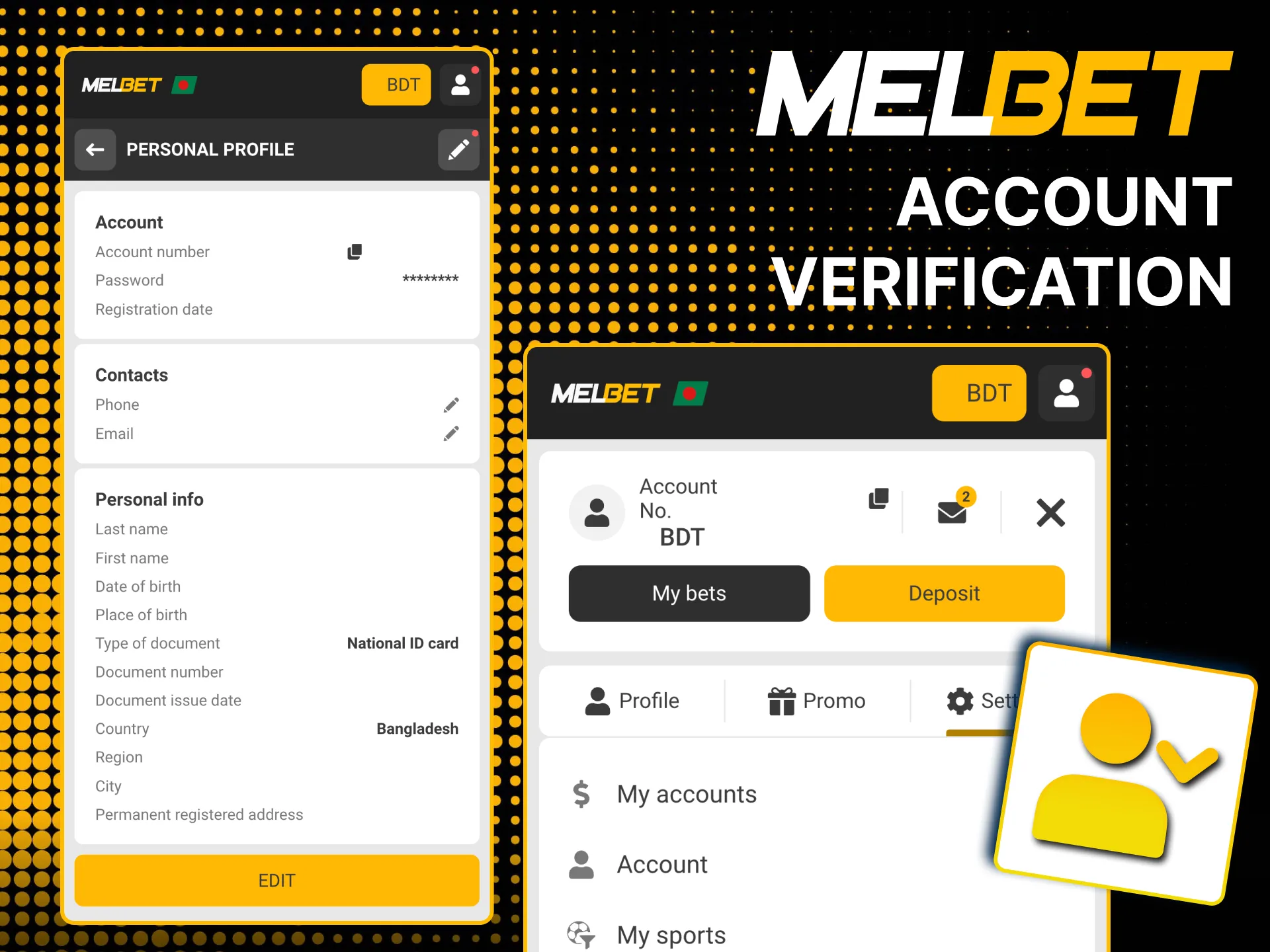 Upload government ID to verify Melbet account.